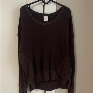 Aerie Dark Brown Waffle Knit Sweatshirt